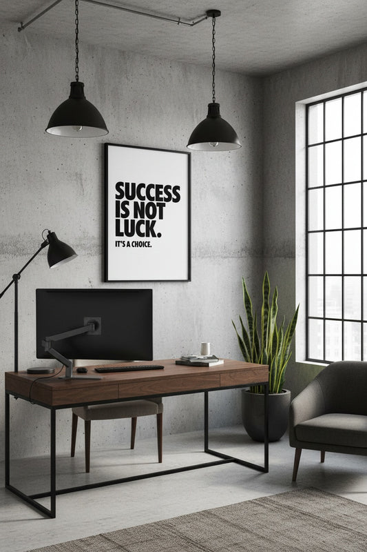 Inspirierendes Schwarz-Weiß-Poster mit dem Statement ‚Success is Not Luck; It’s a Choice‘, 30x40 cm.
