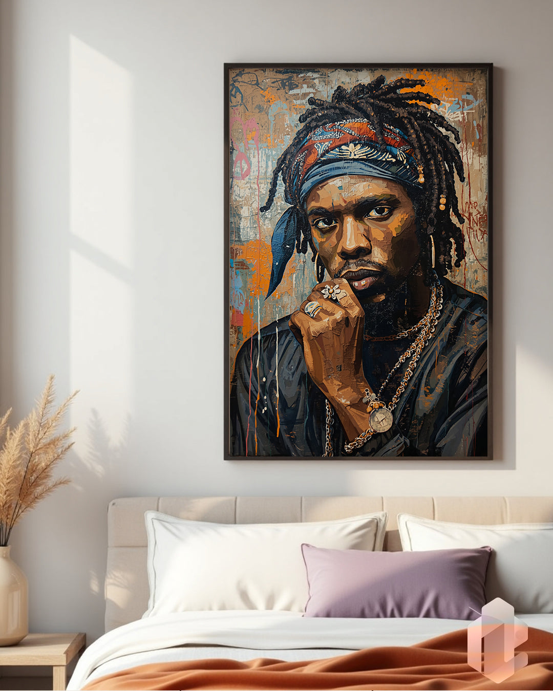 90er Rapper Porträt als einzigartiges Wandbild im modernen Kunststil für dein Wohnzimmer