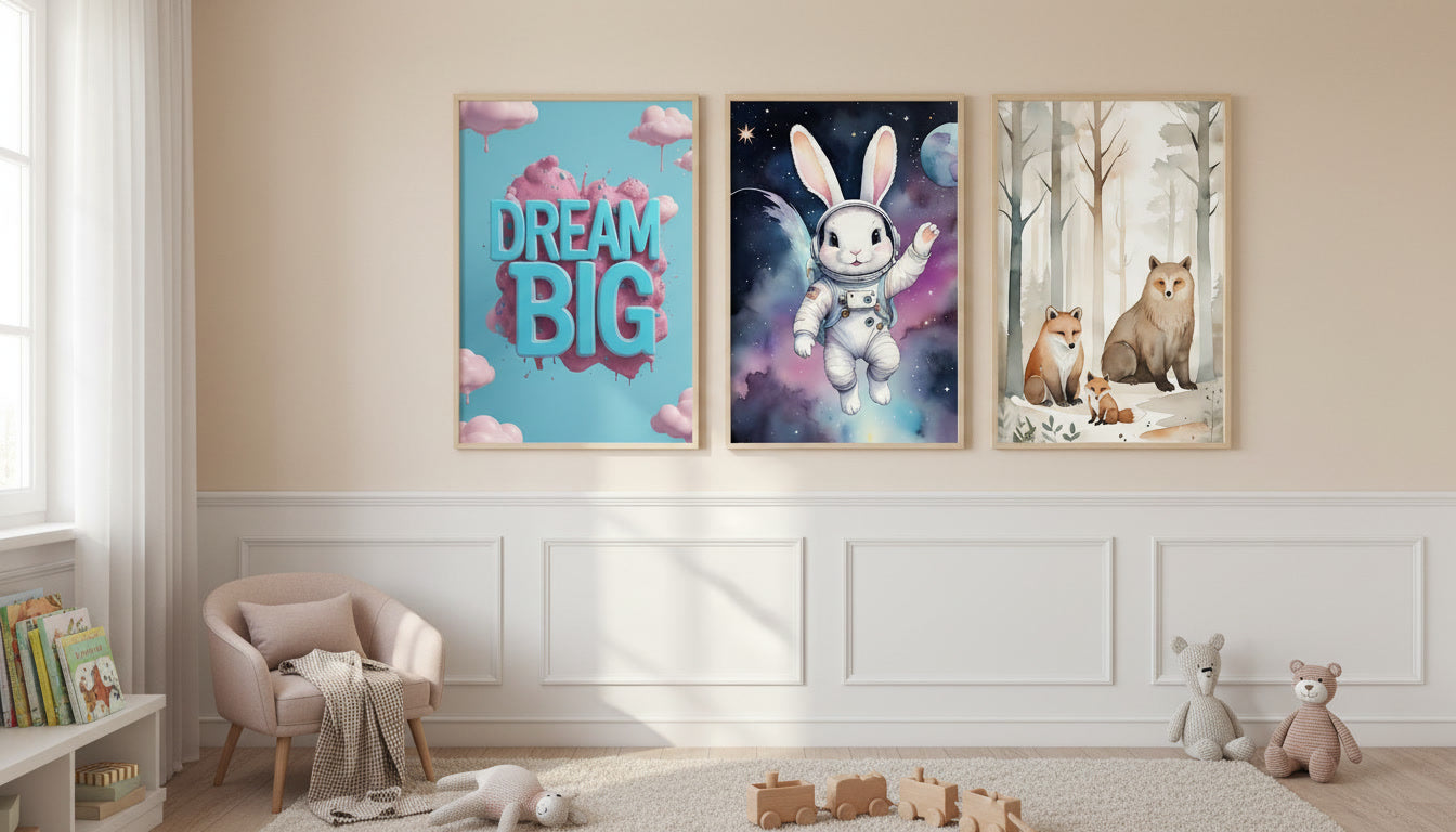 Poster für das Kinderzimmer, Tiere wie Hase oder Fuchs oder süße Sprüche als Wandbilder in 50x70 oder 30x40 cm.