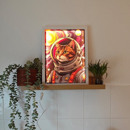 LED-Leuchtbild, Kunst, Bild im Rahmen, Katze, Dekoration