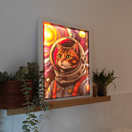 LED-Leuchtbild, Kunst, Bild im Rahmen, Katze, Dekoration