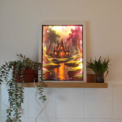 LED-Leuchtbild, Kunst, Kunstwerk, Märchenwald, Gerahmtes BIld