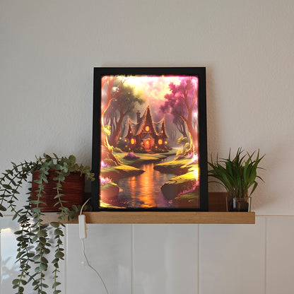 LED-Leuchtbild, Kunst, Kunstwerk, Märchenwald, Gerahmtes BIld, Dekoration
