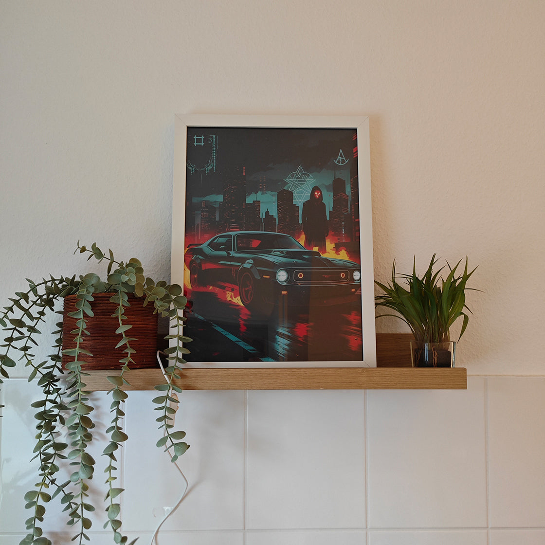 LED-Leuchtbild, Gerahmtes Bild, Kunst, Kunstwerk, Dekoration, Flame Car