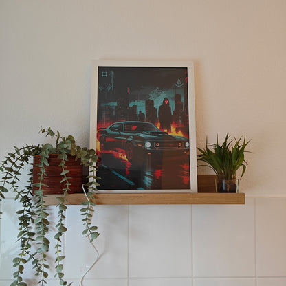 LED-Leuchtbild, Gerahmtes Bild, Kunst, Kunstwerk, Dekoration, Flame Car