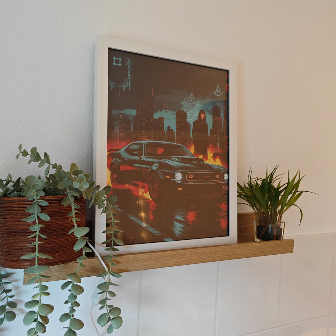 LED-Leuchtbild, Gerahmtes Bild, Kunst, Kunstwerk, Dekoration, Flame Car