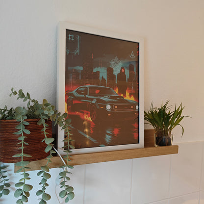 LED-Leuchtbild, Gerahmtes Bild, Kunst, Kunstwerk, Dekoration, Flame Car