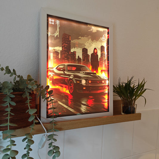 LED-Leuchtbild, Gerahmtes Bild, Kunst, Kunstwerk, Dekoration, Flame Car