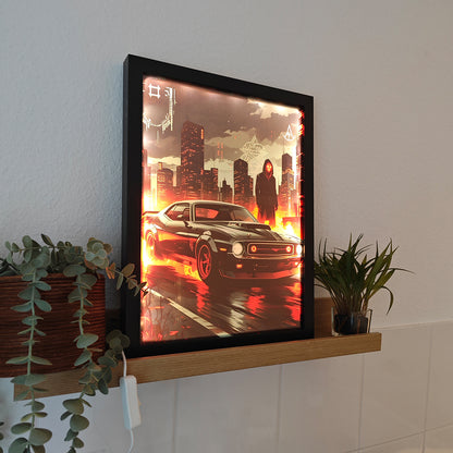 LED-Leuchtbild, Gerahmtes Bild, Kunst, Kunstwerk, Dekoration, Flame Car