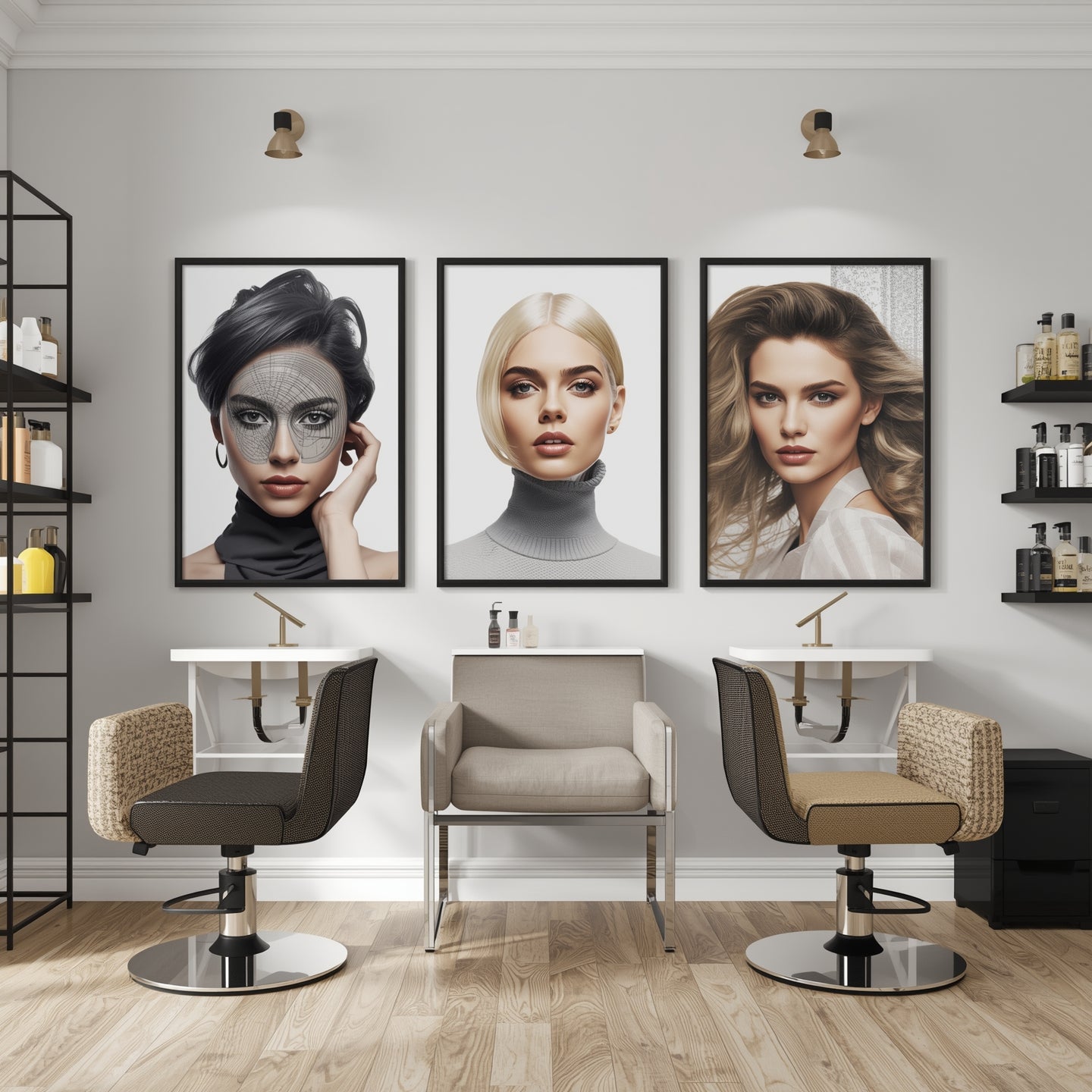 Stimmige Farben und Postermotive in einem Fiseursalon