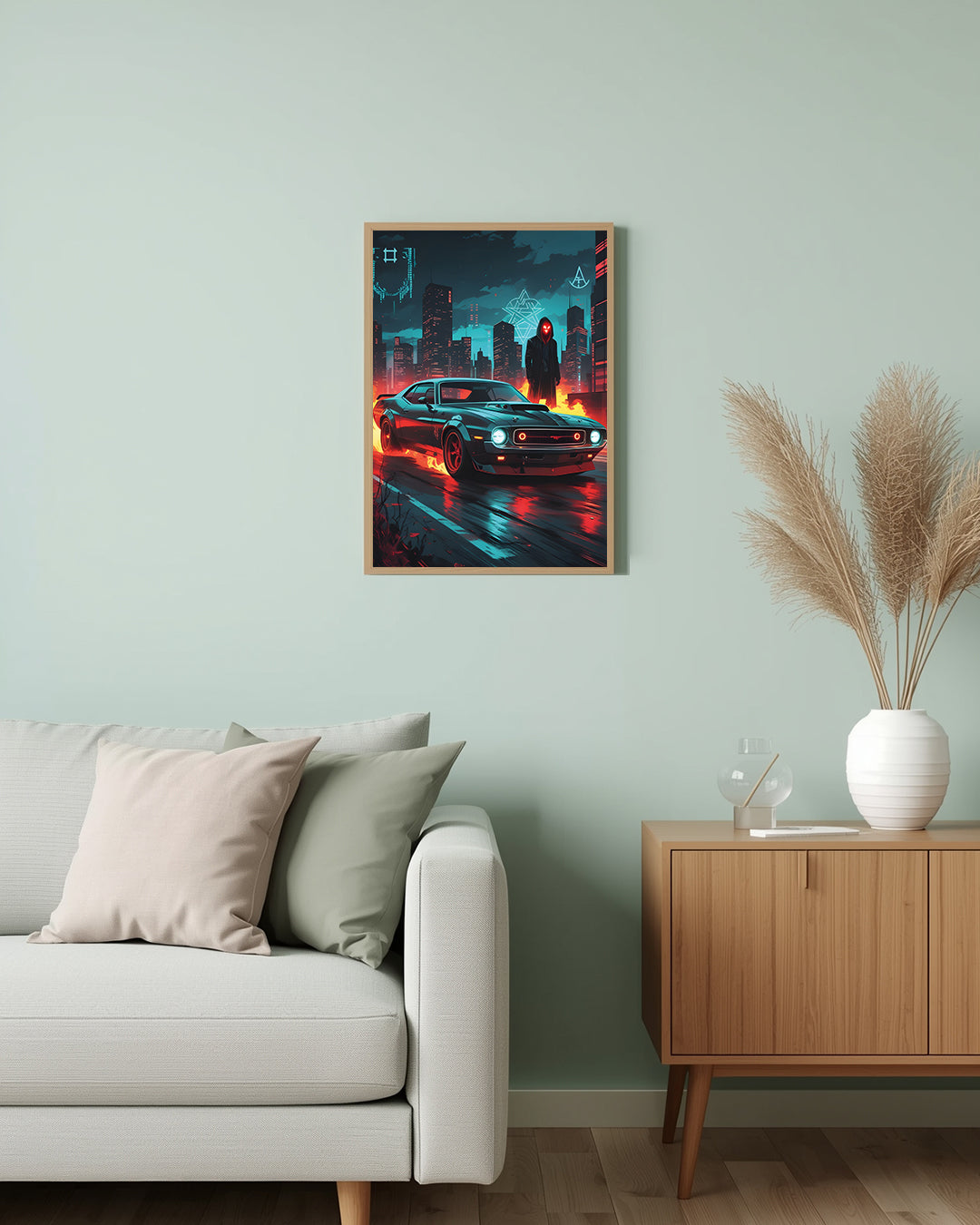 Poster Flame Car Mustang Artwork Living Room