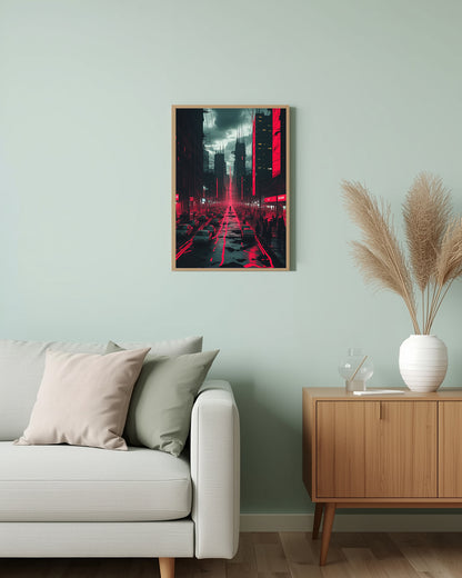Poster Red Afterglow Dark City Living Room