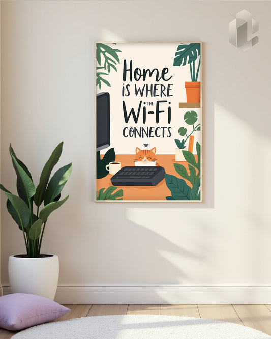 Funny Poster: Home is where the WiFi connects Quote clean Mockup