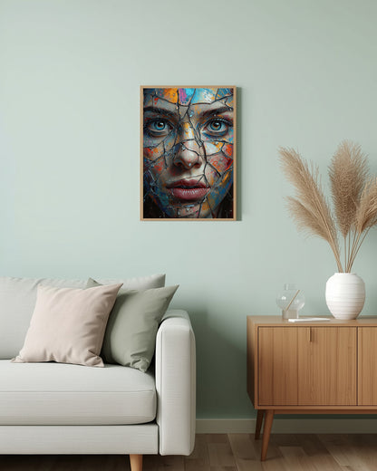 Abstraktes Poster „Fragmented Face II“ – ideales Geschenk für Kunstliebhaber, die ihre Wände individuell gestalten möchten.