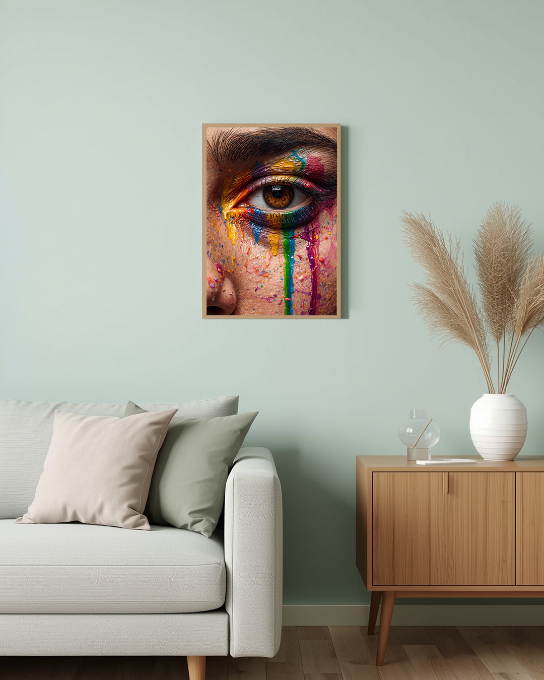Abstraktes Poster „Rainbow Eye“ – ideales Geschenk für Kunstliebhaber und kreative Raumgestalter, die auffällige Deko suchen.