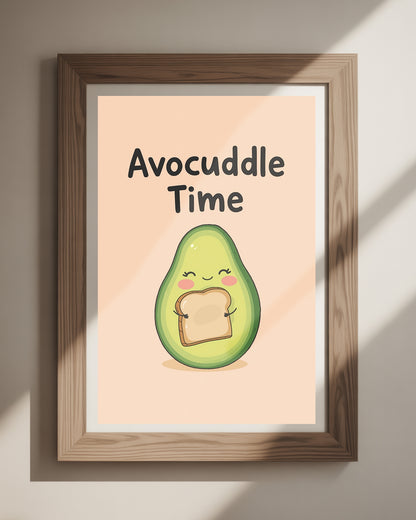 Avocuddle Time‘ Kunstdruck 50x70 cm – humorvolles Spruchposter für die Wand im Wohnzimmer, Schlafzimmer oder als lustiges Geschenk für Freunde.