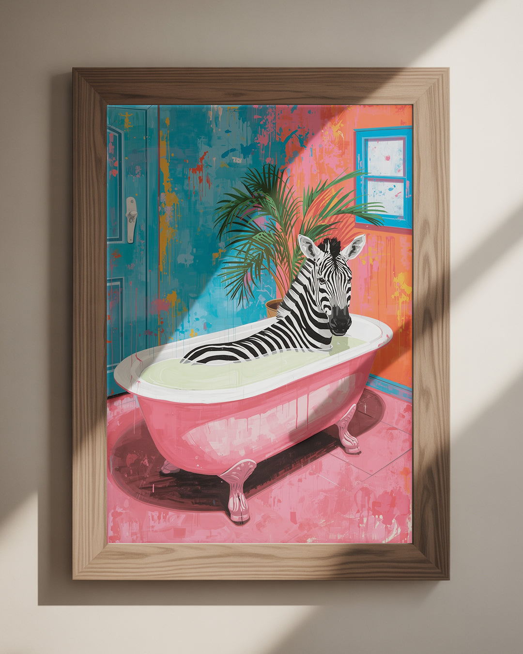 Buntes WC Poster Zebra in der Badewanne – witziges Wandbild 30x40