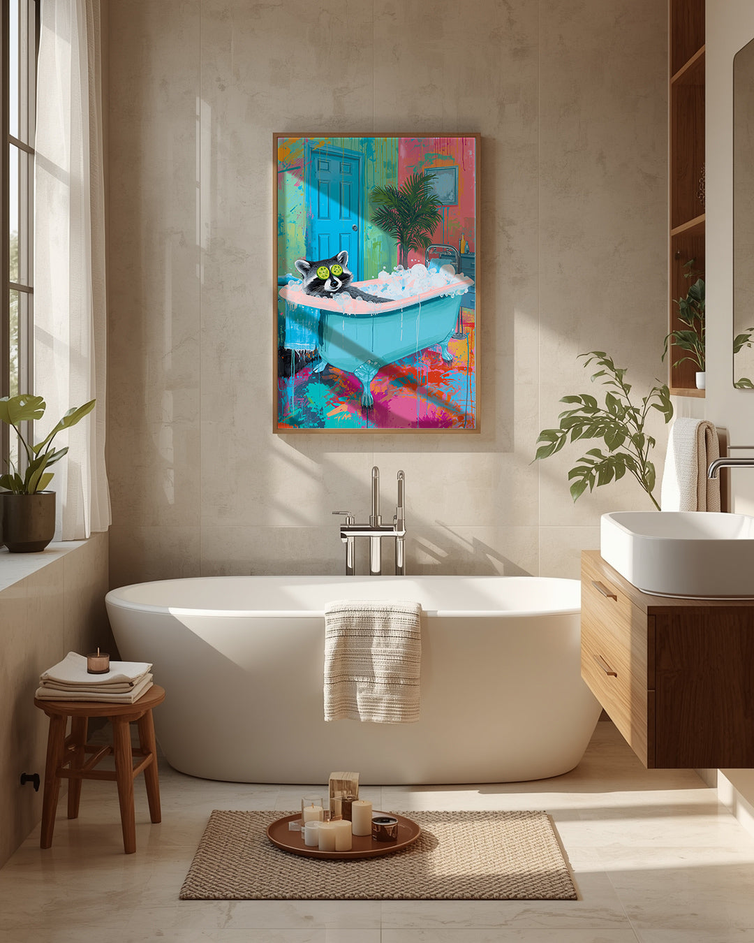 Poster, lustig Waschbär-Motiv mit Gurkenmaske als Wandbild