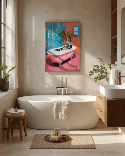 Humorvolles Badezimmer Poster mit Zebra in Badewanne 50x70
