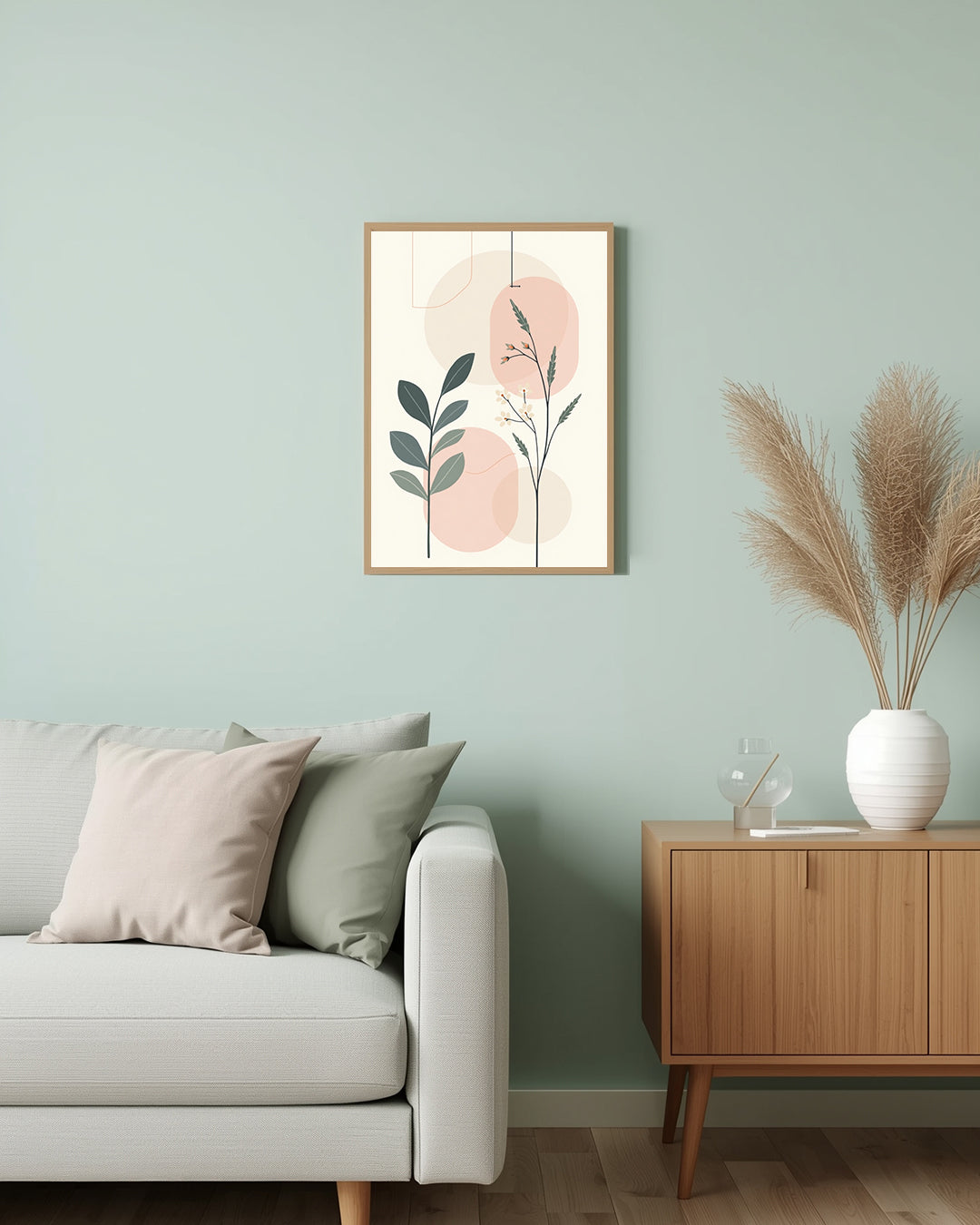 Boho Pflanzen Poster „Round Shape Leafs I“: Eine stilvolle Wanddekoration, die Natur und minimalistisches Design vereint in 30x40