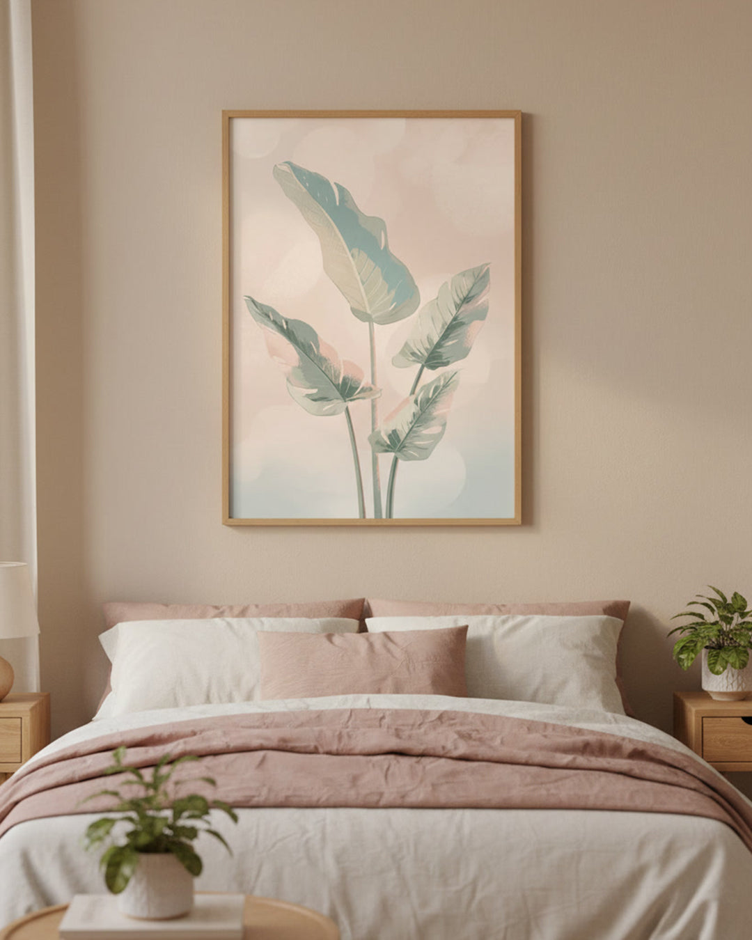 Boho-Pflanzenposter im minimalistischen Design – Wanddeko im natürlichen Look mit sanften Pastelltönen.