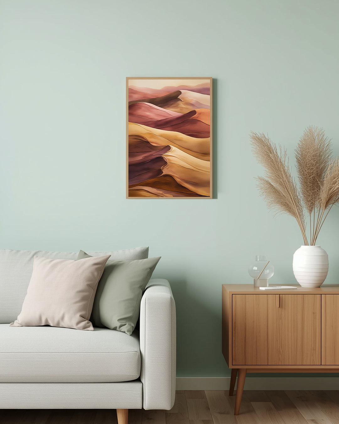 Minimalistische Kunst „Brown Dunes“: Beruhigende Dünenformen als Poster für eine stilvolle und entspannte Atmosphäre