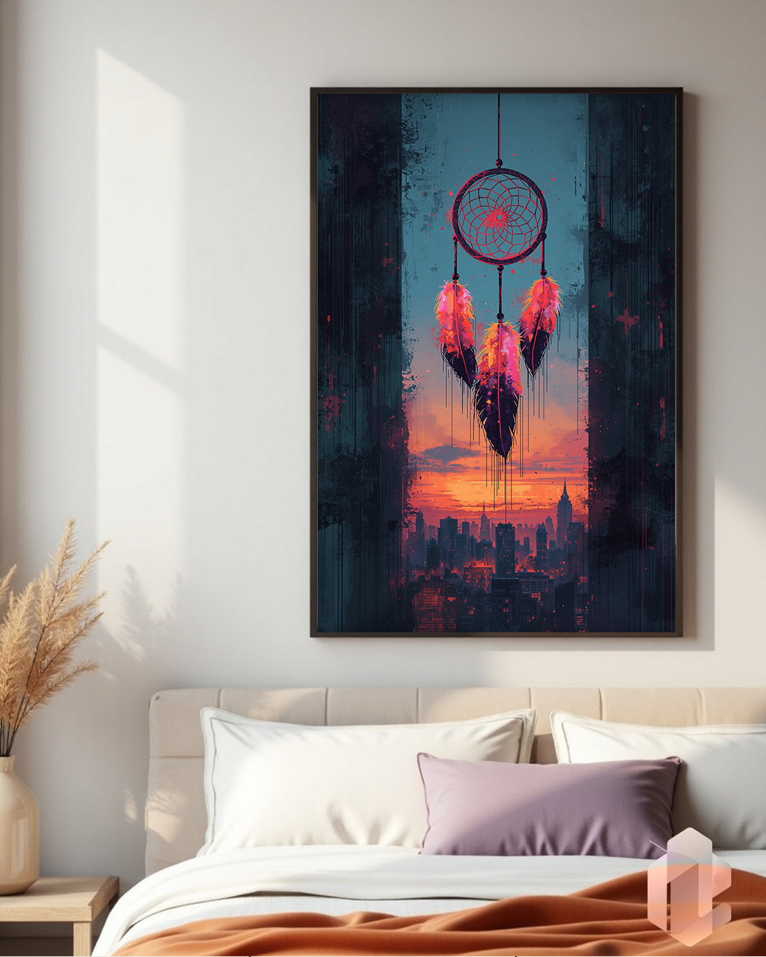 Dreamcatcher Poster – Futuristische Wandkunst mit Neon-Lichtern und Traumfänger-Design für ein kreatives, modernes Flair im Büro oder Jugendzimmer.