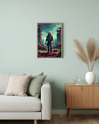 Pixelart Poster „8bit Apocalypse“: Retro-Gaming-Kunst im 8bit-Stil für eine düstere, futuristische Atmosphäre