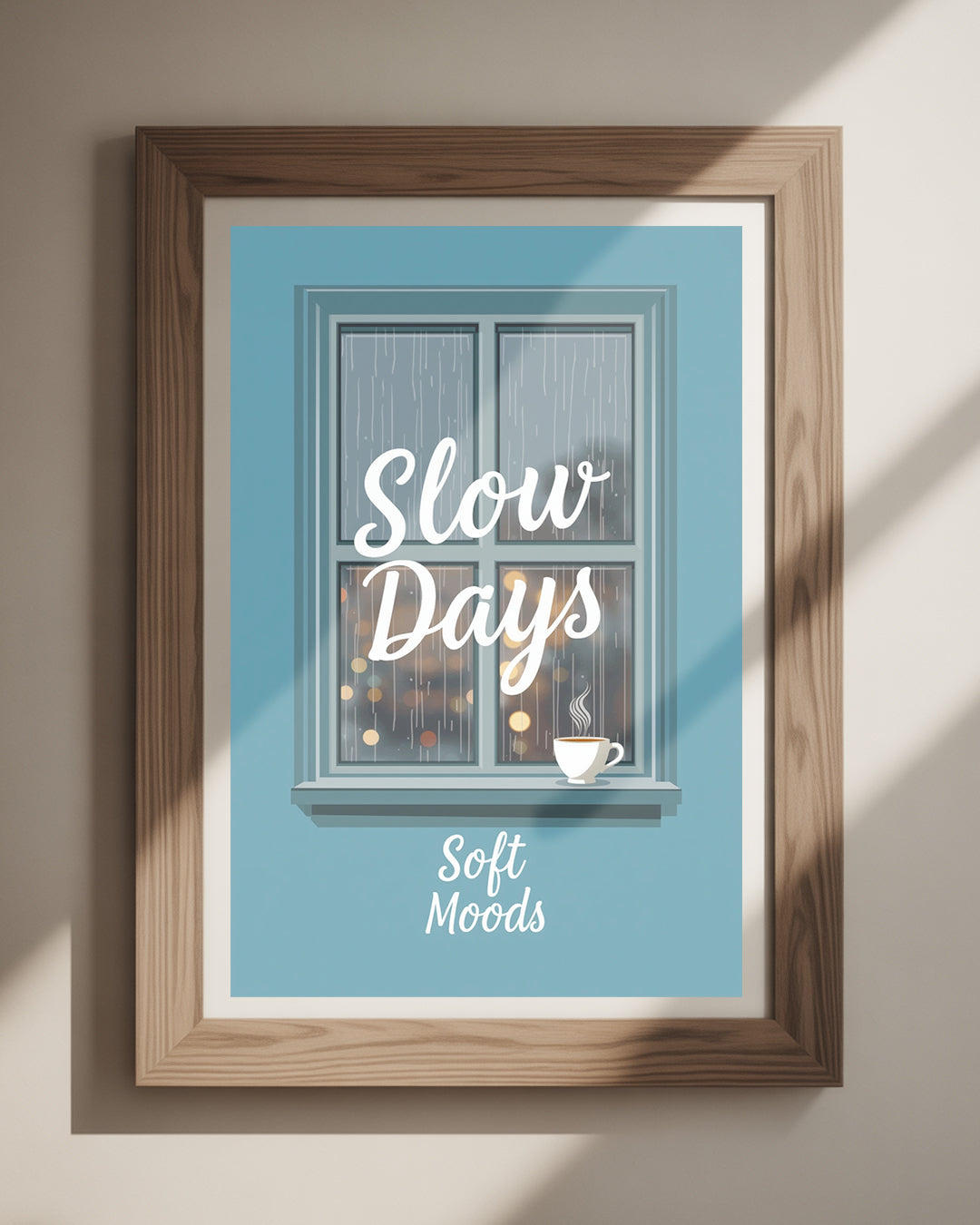 Beruhigendes ‚Slow Days, Soft Moods‘ Spruchposter als Kunstdruck 30x40 cm – ideales Wandbild für ein entspanntes Wohnzimmer oder Schlafzimmer.