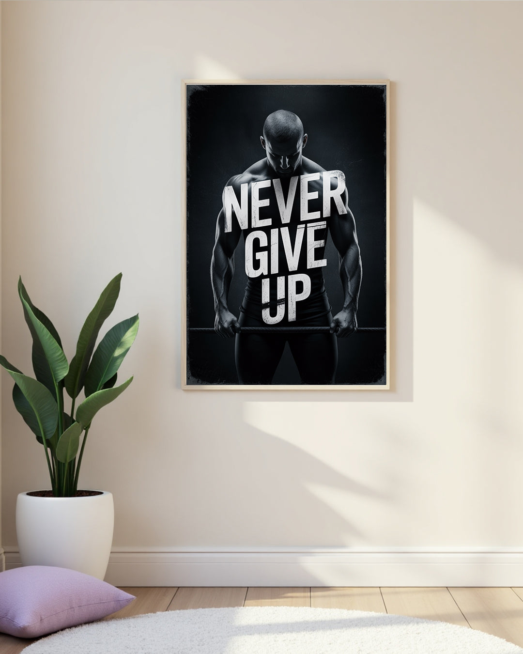Motivierendes Fitness Wandbild mit Schriftzug Never Give Up