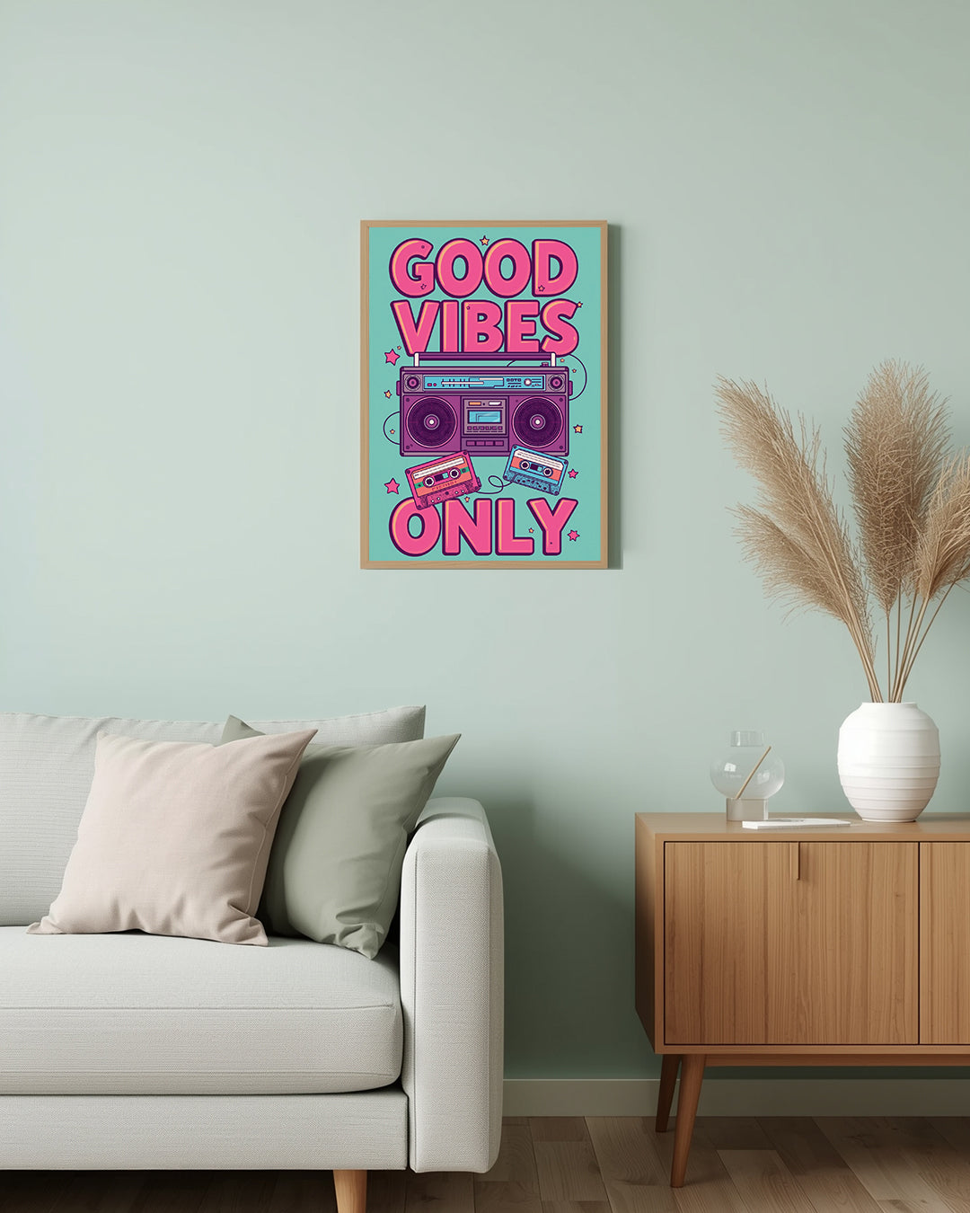 Motivierendes Spruchposter „Good Vibes Only“ – bringt gute Laune und Motivation in jeden Raum.
