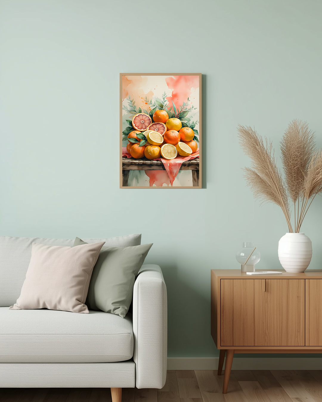 Fruitful Stillness Poster: Fruchtiges Kunstwerk im Stillleben-Stil, das Ruhe und Harmonie in deinem Raum verbreitet