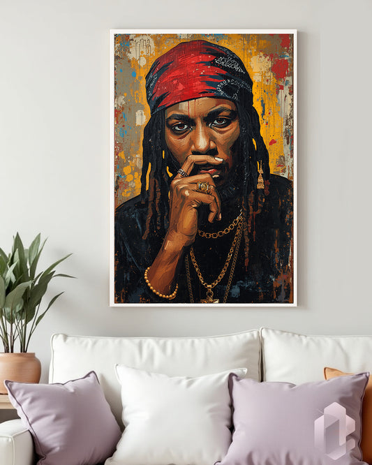 90er Rapper Porträt im Gemälde-Stil – ideales Poster für Hip-Hop-Fans und urbane Kunstliebhaber