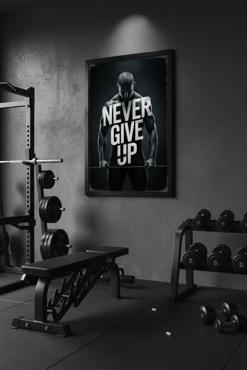 Typografie Poster „Never Give Up“ für Fitnessstudio, Büro oder Home Office 50x70 cm