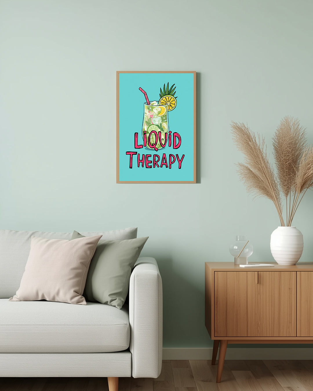 Spruchposter „Liquid Therapy“ – modernes Poster für Cocktail-Liebhaber und alle, die Humor und Stil mögen.