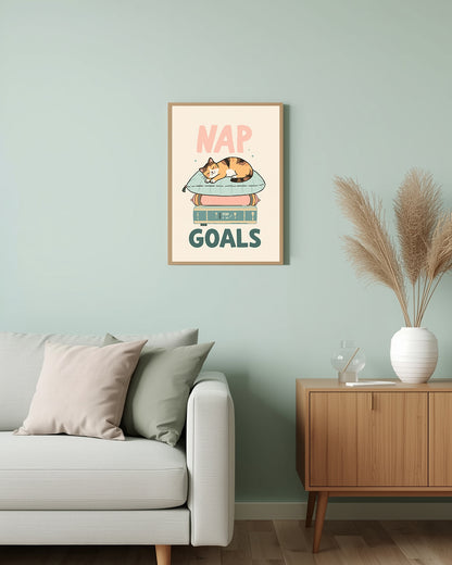 Spruchposter „Nap Goals“ – perfektes Geschenk oder Deko für Katzenfans und Freunde witziger Sprüche.