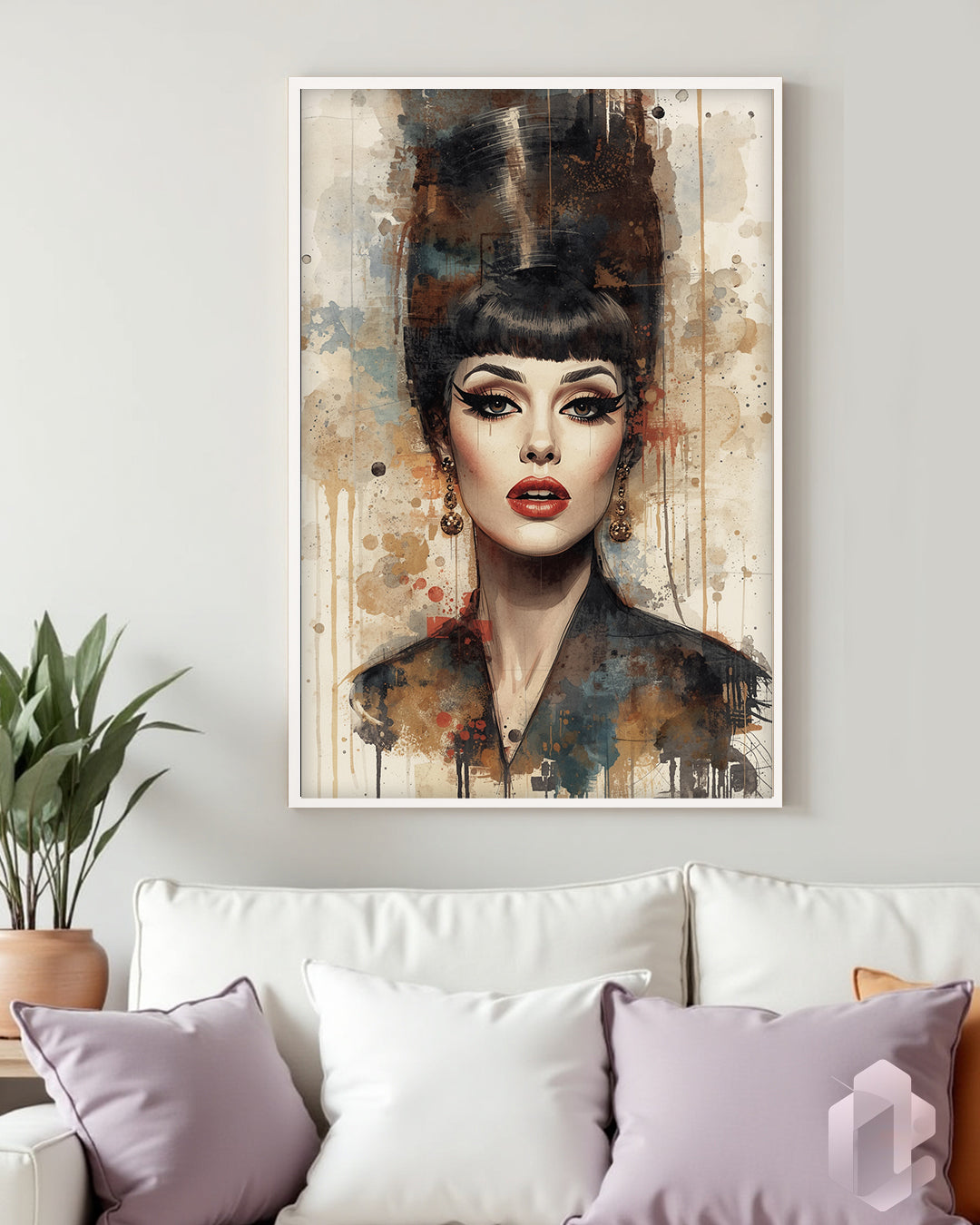 70er Jahre Jazz Sängerin in Wasserfarben-Optik als einzigartiges Poster für Musikliebhaber