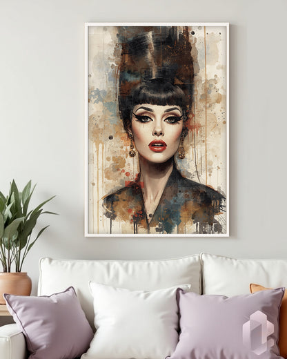 70er Jahre Jazz Sängerin in Wasserfarben-Optik als einzigartiges Poster für Musikliebhaber