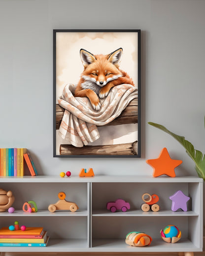 Sanfte Farben und ein schlafender Fuchs: „Sleeping Fox“ Poster für ein ruhiges und einladendes Kinderzimmer
