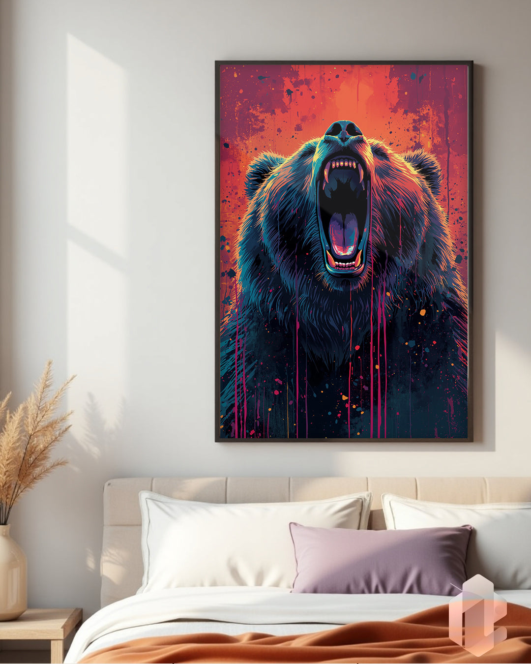 Roaring Bear“: Kraftvoller Bär in lebendigen Farben als Kunstwerk für dein Wohnzimmer oder Büro