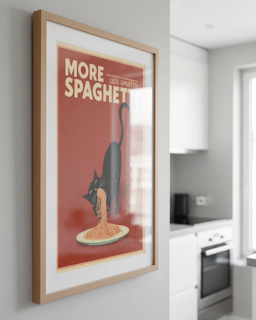 More Spaghetti Less Upsetti Poster 30x40 cm – Lustiges Küchenposter für kleine Küchen
