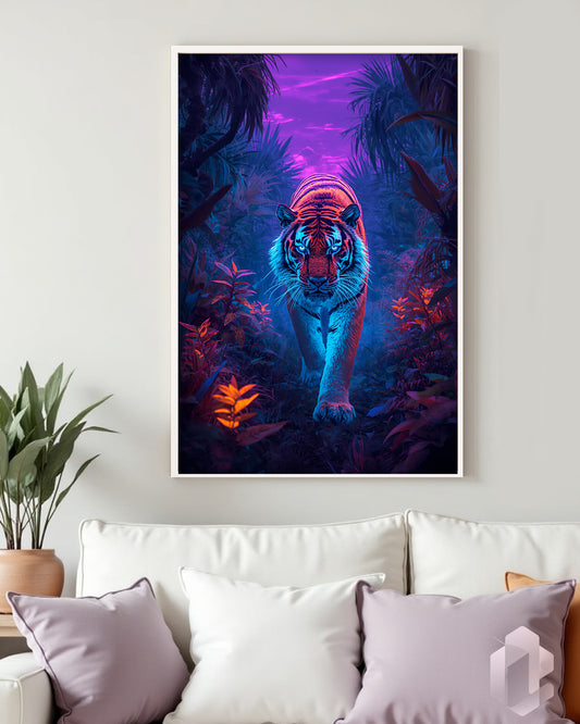 Kunstposter „Neon Tiger“ – kraftvolles Motiv in Neonfarben für moderne Wanddekoration und Designliebhaber.