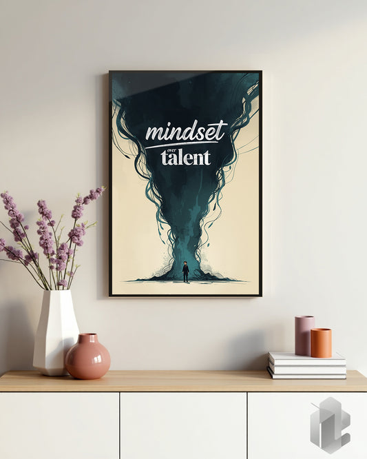 Motivationsposter Mindset over Talent als Typografie-Poster mit Illustration