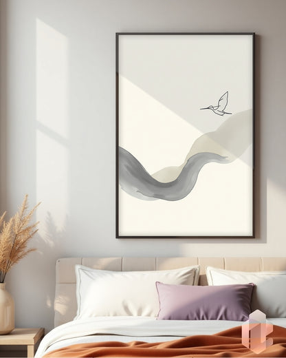 „Brushstring“ Poster: Fließende Pinselstriche und minimalistisches Design mit Colibri für eine elegante Atmosphäre