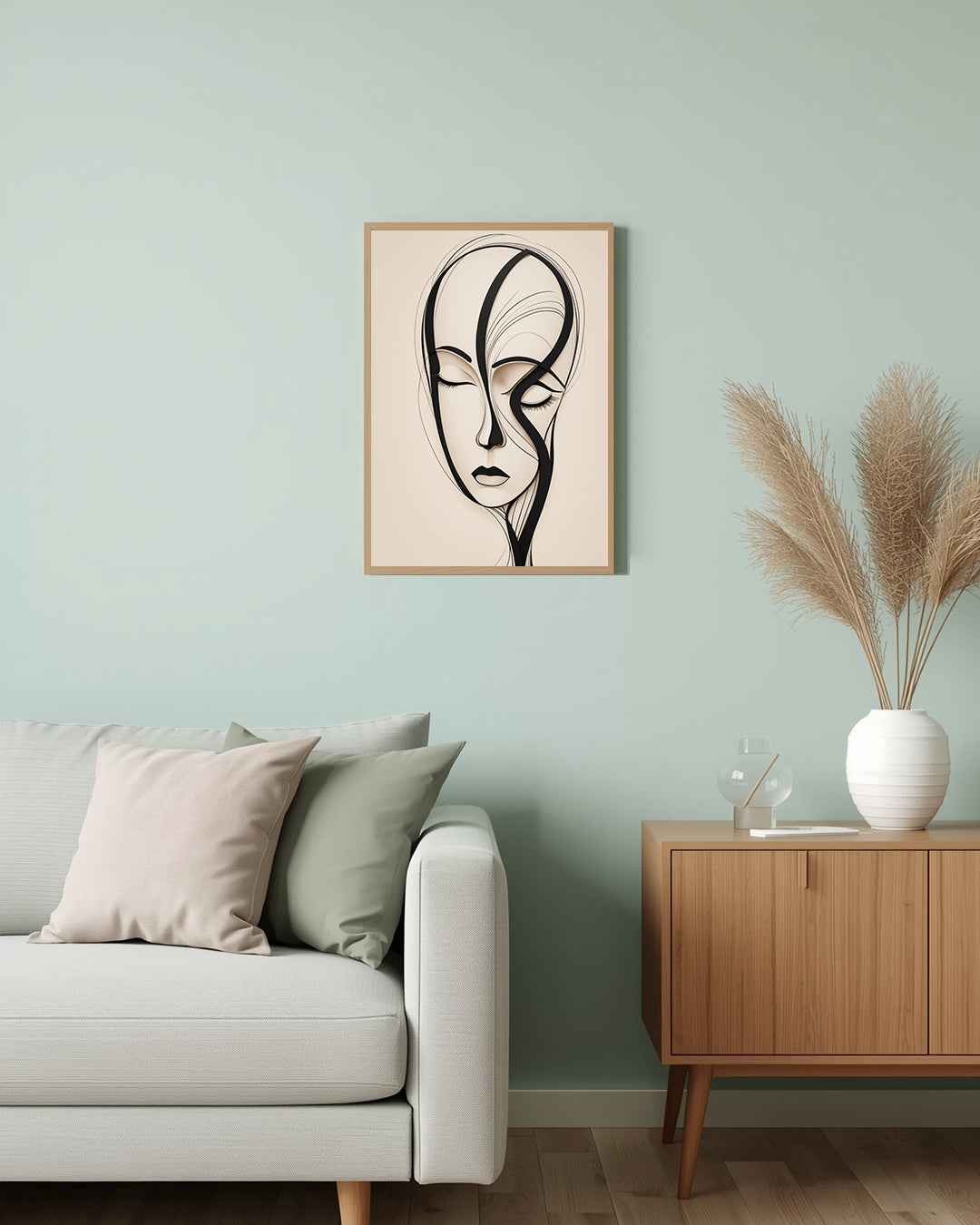 „Curved Face“ Poster: Moderne Wandkunst mit einem fließenden Gesicht in abstrahierter Form für dein Wohnzimmer
