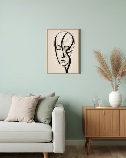 „Curved Face“ Poster: Moderne Wandkunst mit einem fließenden Gesicht in abstrahierter Form für dein Wohnzimmer
