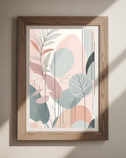 Pastel Leafs I‘ Poster 50x70 cm – Kunstdruck mit sanften Pastellblättern im minimalistischen Design, ideal für stilvolle Wohnzimmer-Dekoration.
