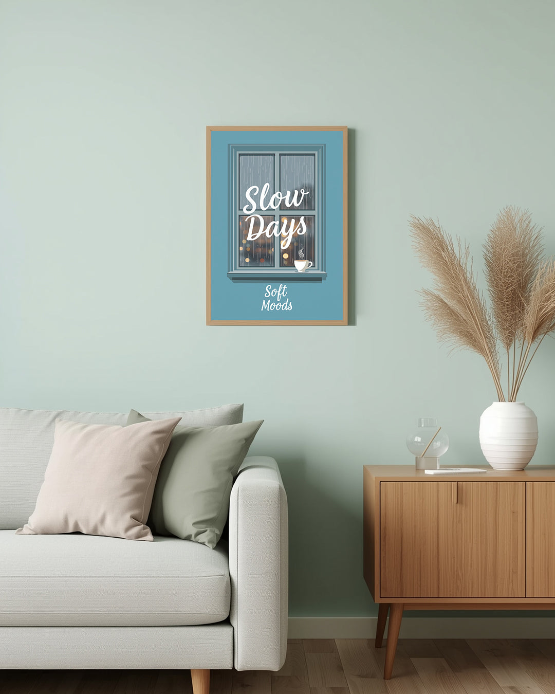 Spruchposter „Slow Days, Soft Moods“ – perfekte Wanddeko für alle, die Ruhe und Stil lieben.