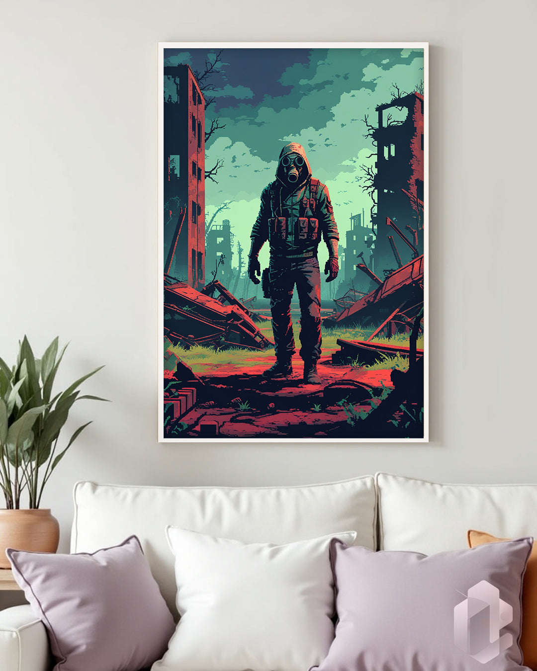 Gerahmtes Poster: Motiv 8bit Apocalypse Mockup Couch