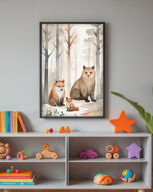 Gerahmtes Poster: Motiv Animal Friends auf Kinderzimmer Schrank